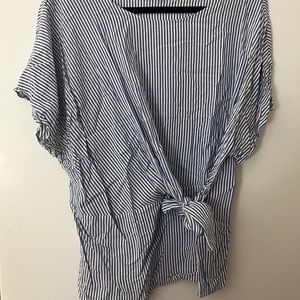 Banana republic blue and white strip top with tie